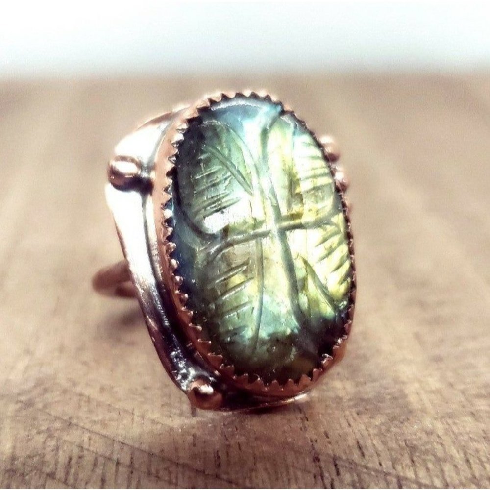 Labradorite butterfly rainbow crystal copper Ring handmade size 6 metalwork - Picture 3 of 12